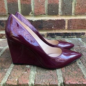 Maroon patent wedges